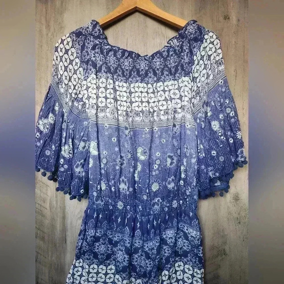 Anthropologie Raga Mazo Pommed Boho Blue Romper Women's Small - Picture 5 of 11